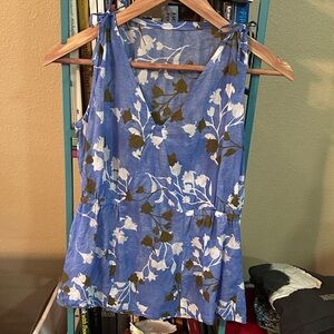 Watercolor Floral Blue Cotton Lawn Sleeveless Handmade Top